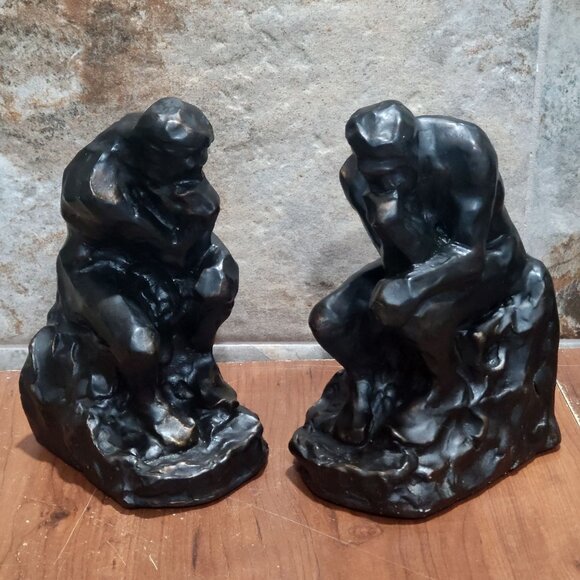 Vintage Bronze The Thinker Sculpture Bookend Set of 2 - Picture 13 of 13